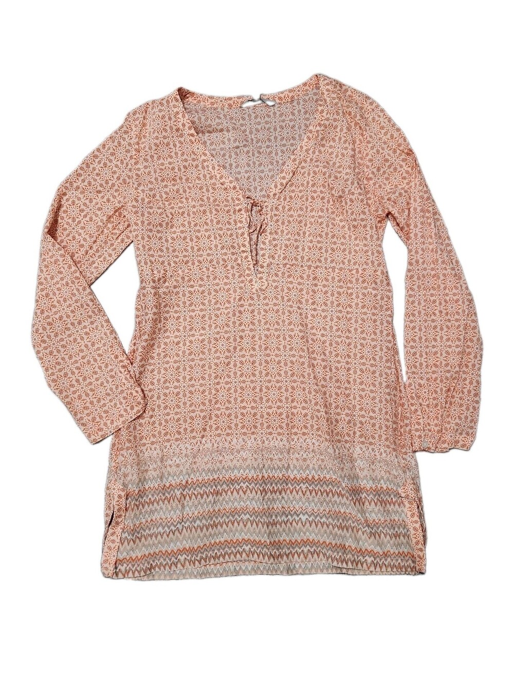 Athleta Swim Cover Up Medium Orange Boho Hippie Floral V Neck - Picture 3 of 9